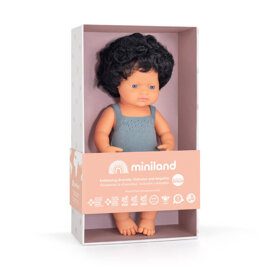 Lalka chłopiec Europejczyk Czarne Kręcone Włosy Colourful Edition | 38cm Miniland Doll